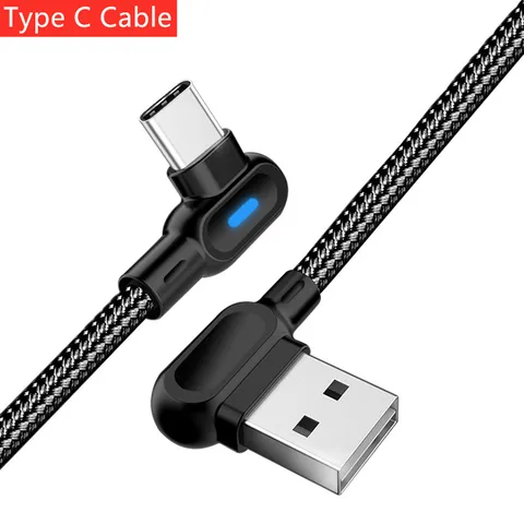 Кабель зарядный Marjay с разъемом Micro USB Type-C и светодиодной подсветкой, 90 градусов, 1 м, 2 м