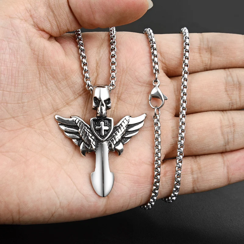 Мужское винтажное ожерелье Valily из нержавеющей стали в стиле панк с ангельскими