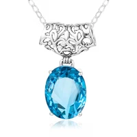 szjinao blue topaz pendant sterling silver 925 jewelry necklace pendants for women oval gemstone vingtage fine jewelry pingente