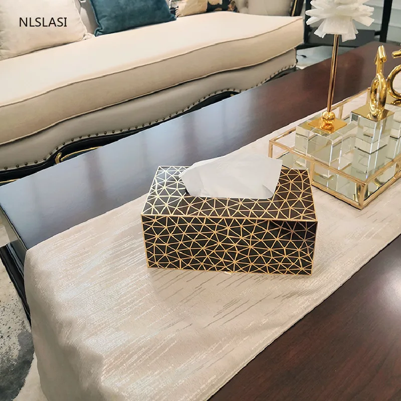 

1pc Chinese Golden Stripes Portable Seat Tissue Box Car Living Room Home Drawer Paper Office Tissue Storage Box Display Stand