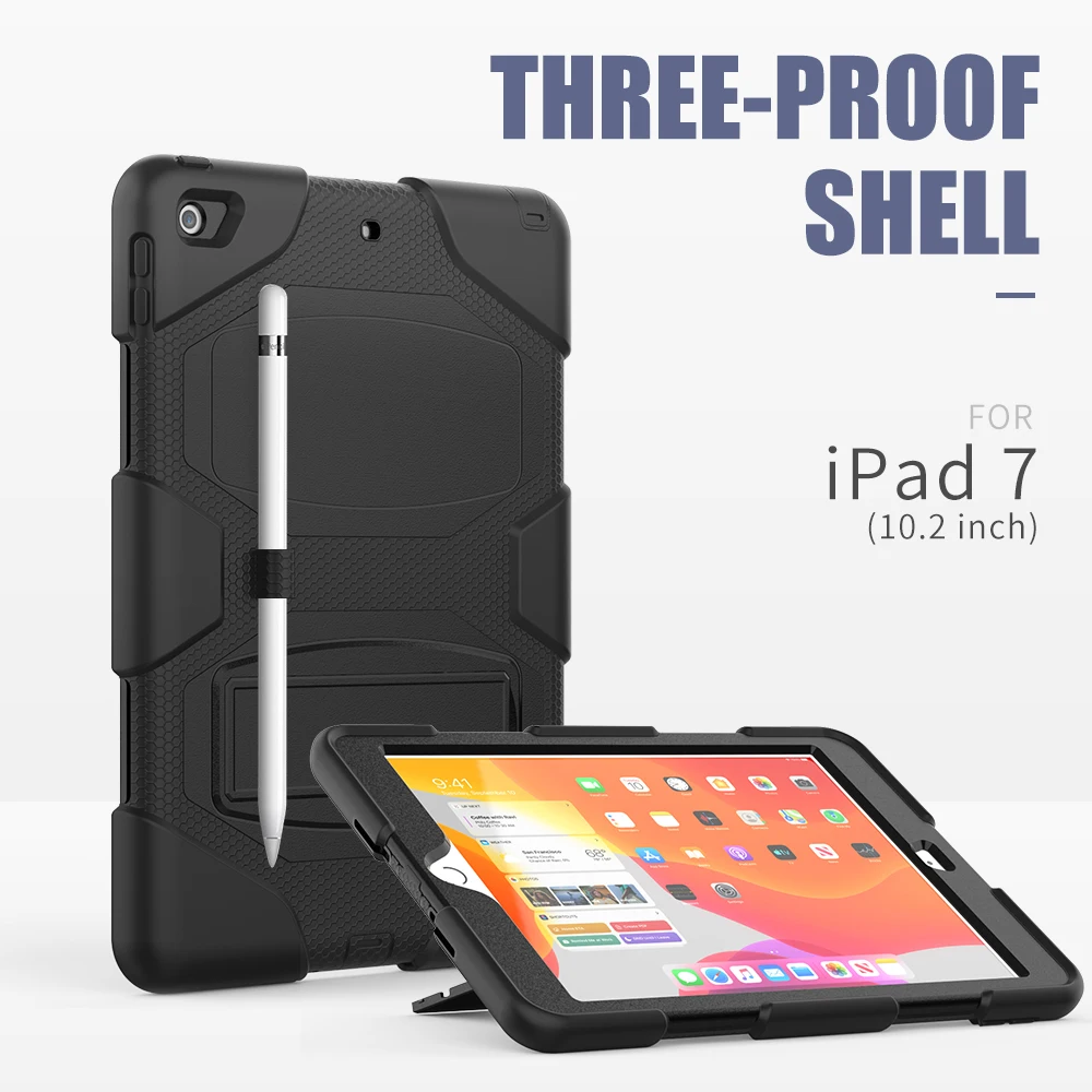 

Трехслойный силиконовый защитный чехол для ipad 7-го поколения, противоударный чехол 10,2 дюйма со встроенной подставкой