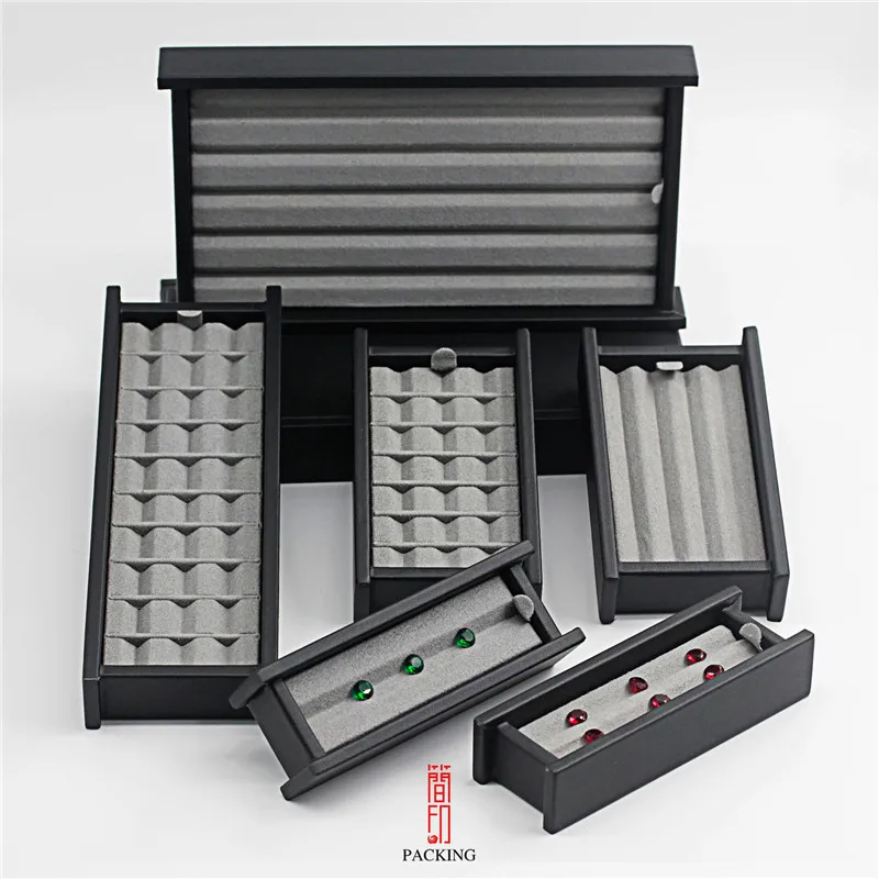 Superior Leather Diamond Display Tray Box with Magnetic Cover Stone Storage Beads Jewelry Stand Holder Gems Organizer Case Black