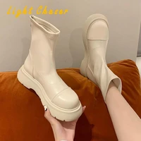 fashion round head leather women ankle boots fashion platform high heel winter shoes woman casual footwear flat womens boots