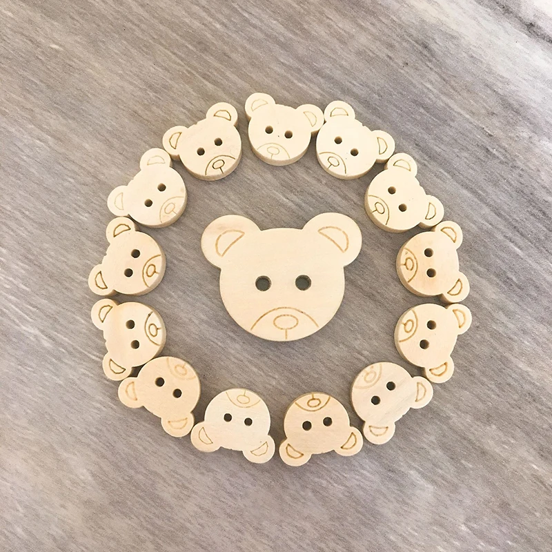 

New DIY Cute Wooden Bear Button Creative Log Color Cartoon Animal Button Two Eyes Baby Sweater Button