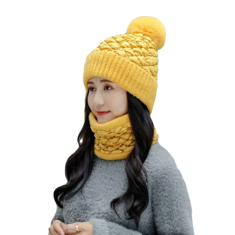 

Women's Winter Knitted Hat Warm Thick Add Fur Lined Beanies Hats With Waterproof Leather Warmer Balaclava Caps Ski Cap