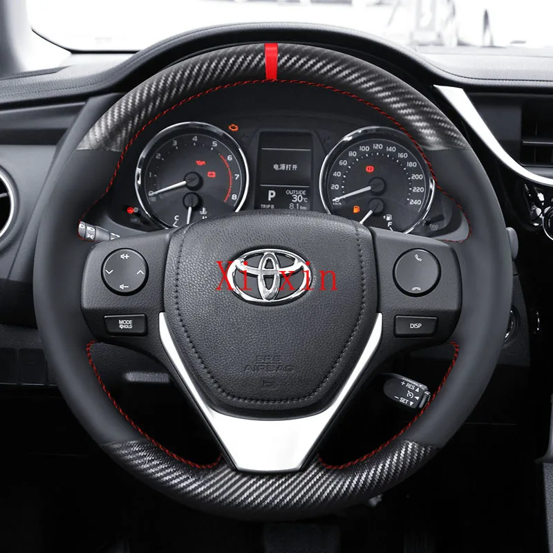 Прошитая вручную Кожаная оплетка рулевого колеса из углеродного волокна для Toyota