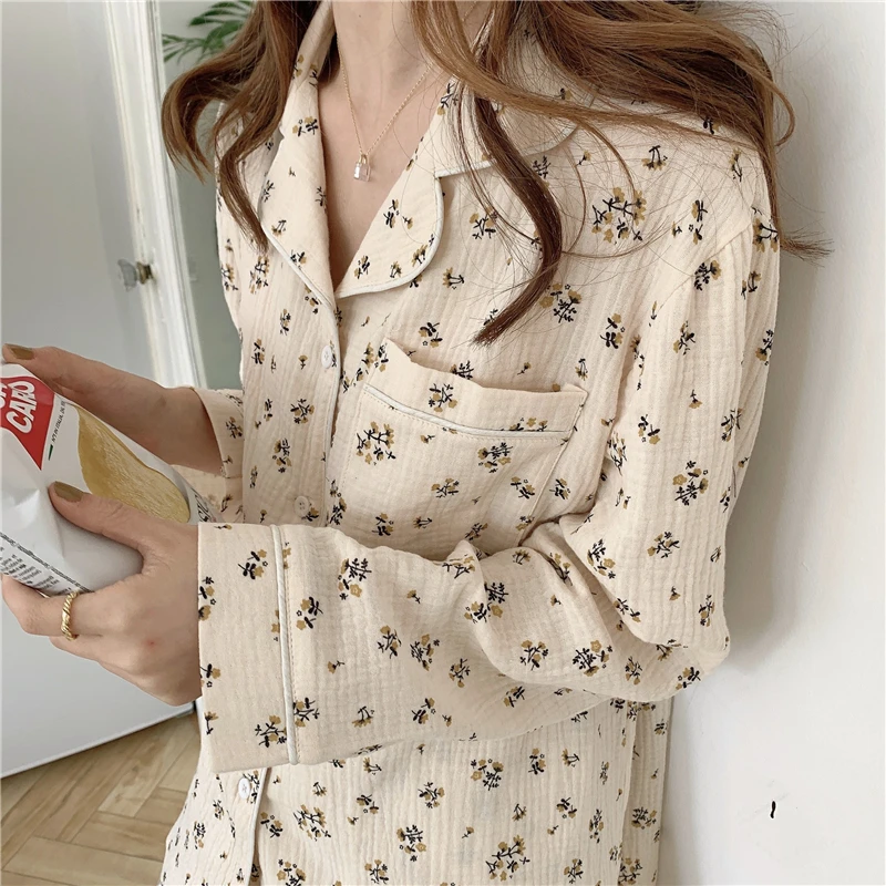

Cute Gentle Chic Pajamas Sets Print Sweet Sleepwear 2021 All Match Elegance Warm Homewear Women Soft Home Clothes