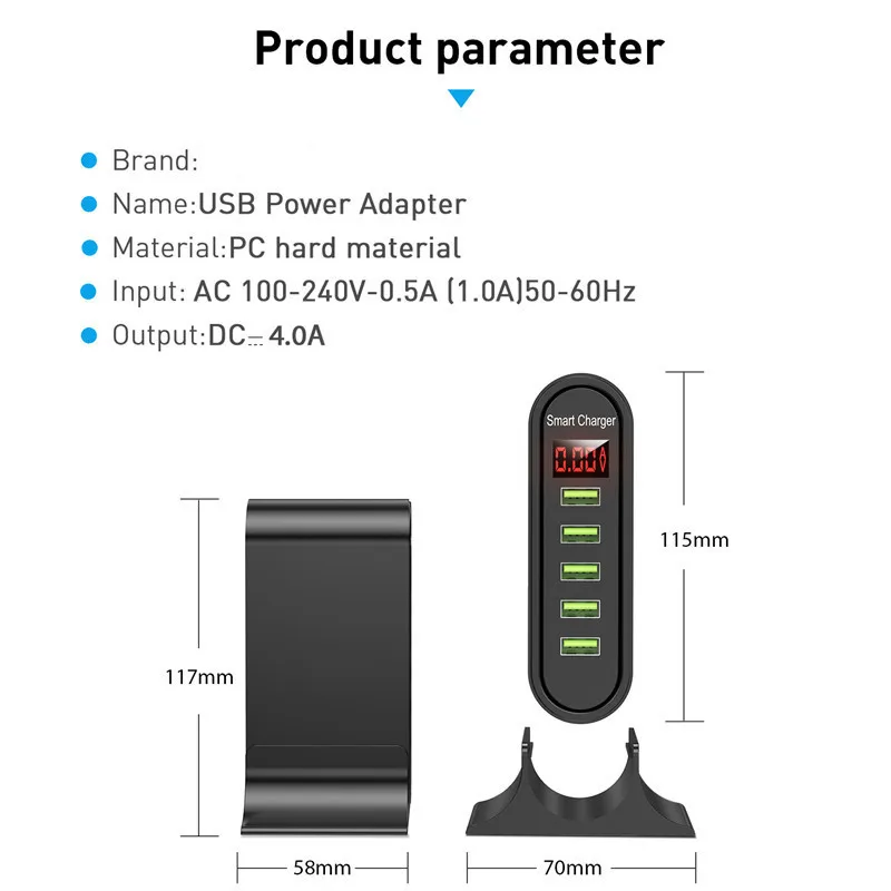

5 Port USB Charger For Xiaomi LED Display Multi USB Charging Station Universal Phone Desktop Wall Home US EU UK Plug