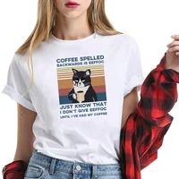 coffee spelled backwards is eeffoc cat printed t shirts women 2020 graphic tee funny woman tshirts casual short sleeve clothing