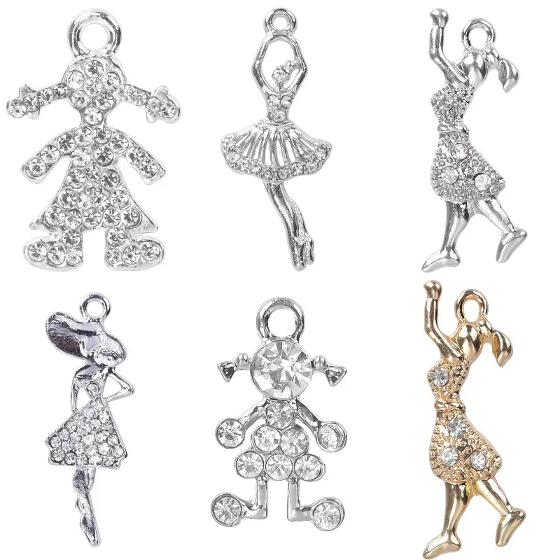 

20Pcs Crystal Dancing Ballet Girl Dangle Charms Fashion Shopping Lady подвески For Femme Necklace Bracelet Gift Jewelry Making
