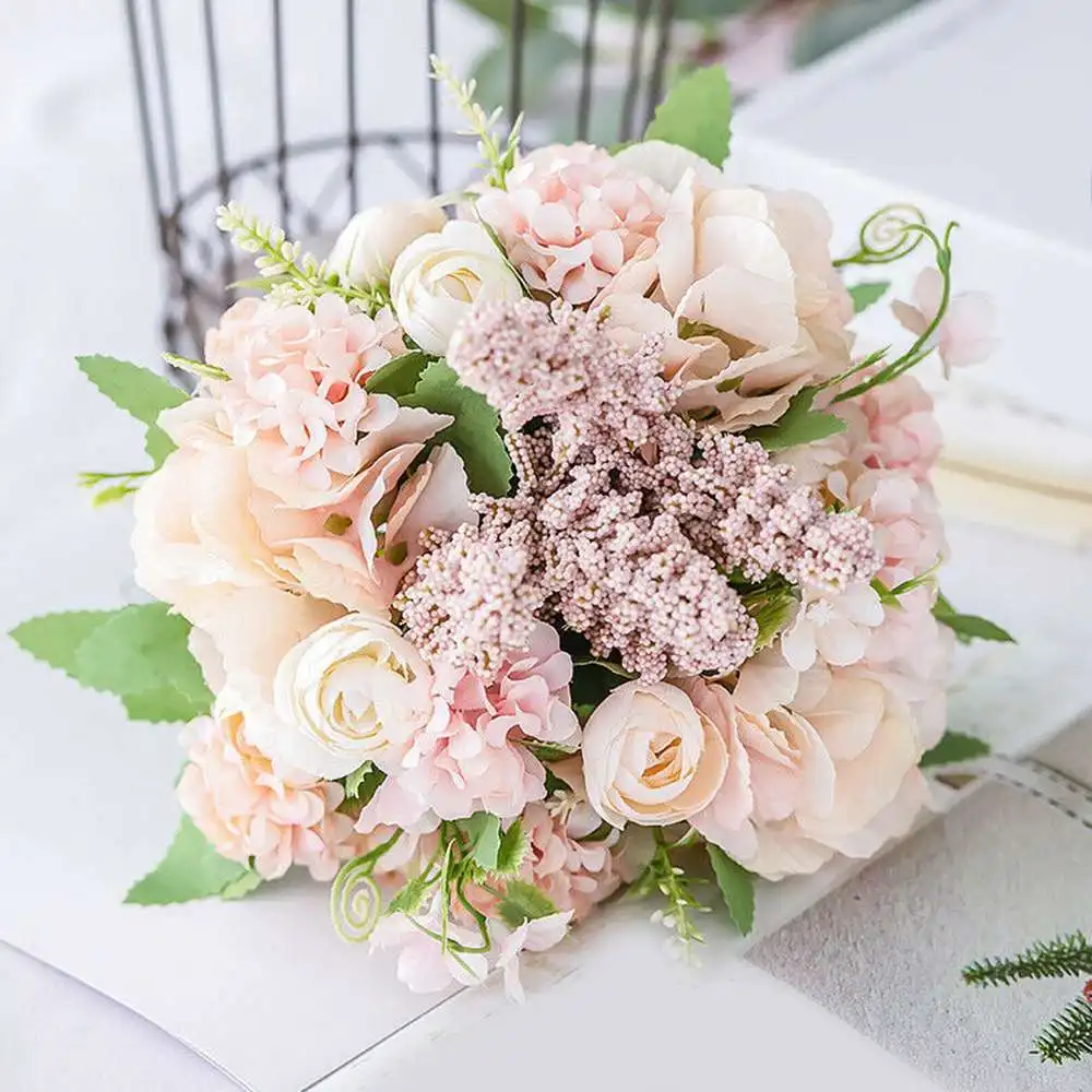 

Bouquet Flowers Artificial Fake Silk Rose Floral Wedding Marriage Party Decoration Flowers Home Decor Craft