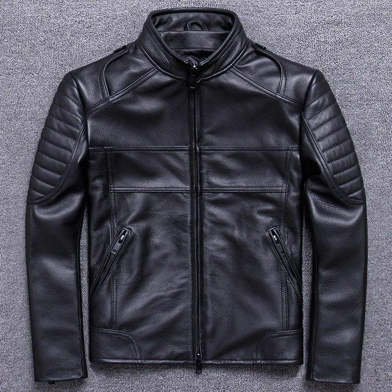 

2020 New Real Genuine Leather Jacket Men Biker Motorcycle Cow Leather Jackets Spring Autumn Cowhide Leather Coat 1820 KJ3211