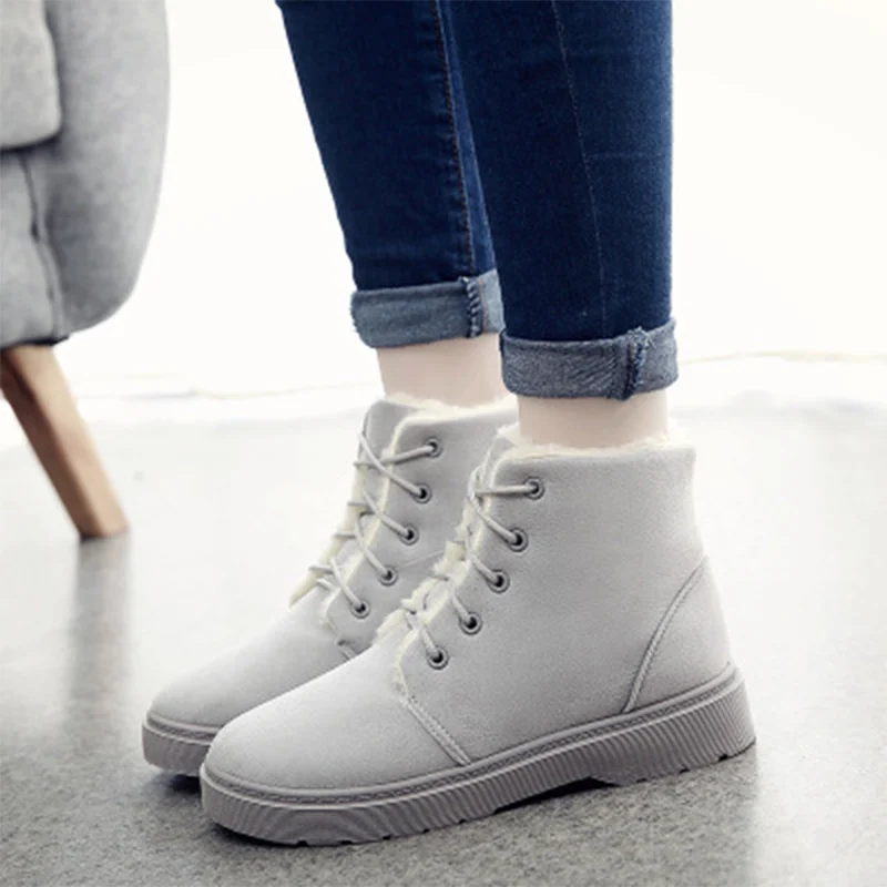 Женские плюшевые ботильоны Зимние ботинки Женская теплая обувь на шнуровке