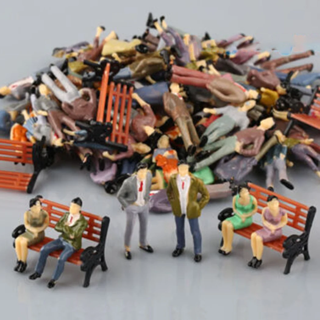 

50Pcs 1:50 Scale Standing People Figures Bench Chair Seated Street Park Model Layout Plastic Crafts Home Decor Accessories