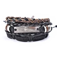 prayer crossmen and women multi layer leather bracelets can be customized carved aluminum alloy casual personality bracelet hip