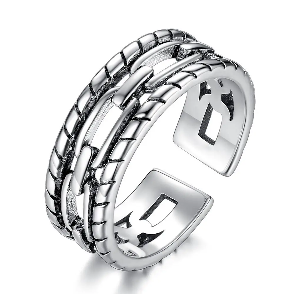 

Twist Punk Vintage Chunky Adjustable Thai Silver Color Ring For Women Mens Korean Trendy Simple Tibetan Jewelry Gifts