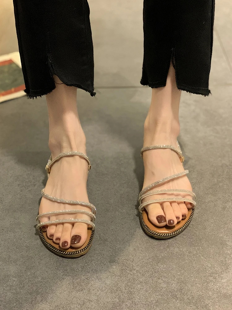 

Flat Shoes Female Slippers Soft Glitter Slides Fashion Slipers Women Low Comfort Jelly Luxury 2021 Summer Fabric Crystal Rubber