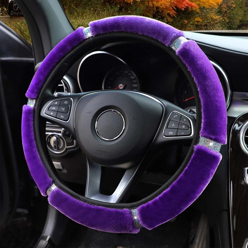 

Car Steering Wheel Cover Universal 37-38cm Soft Plush Rhinestone Interior Accessories Steering-Cover Car-styling