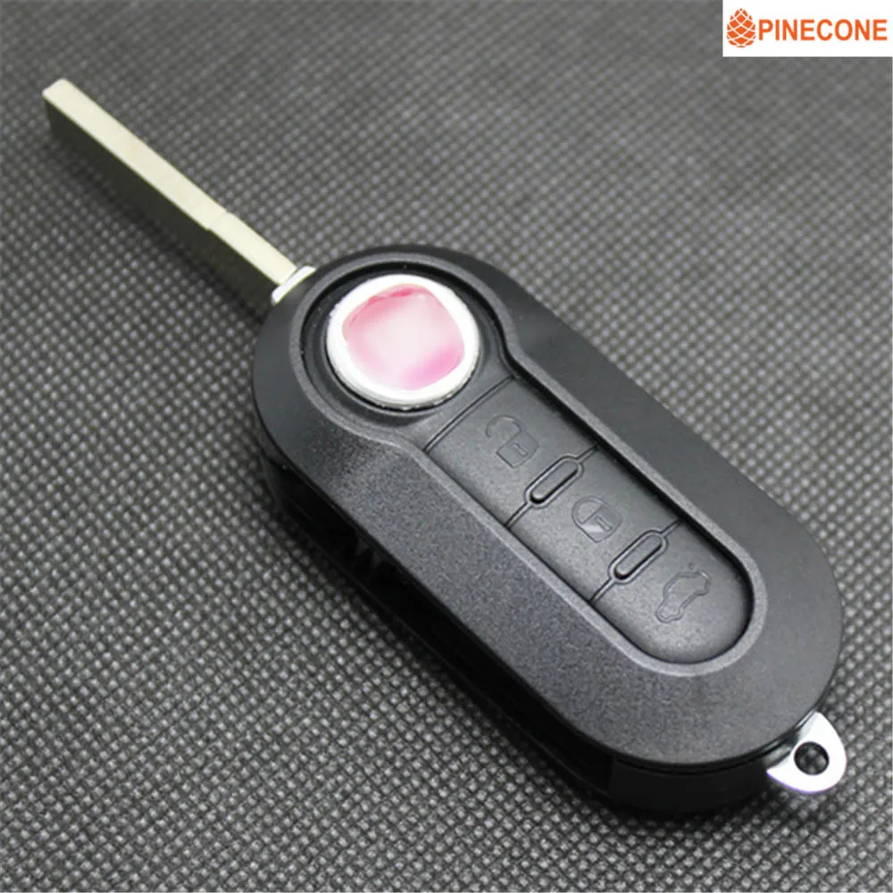 

PINECONE for FIAT 500 PANDA PUNTO BRAVO Car Key Case 3 Buttons Uncut Brass Blade Remote Key Pure Black ABS Shell 1PC