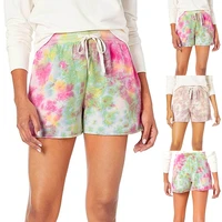 womens shorts fashion drawstring side slit tie dye print elastic waist pockets shorts casual home shorts beach shorts mujer