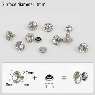 silver 8mm 50 комплектов 5-11 мм с отделкой кристаллами, стразами, заклепками, стразами, шпильки DIY, сумка для одежды, кожаные декоративные шипы для перекуса, стеклянные сверла для ногтей - Цвет: silver 8mm
