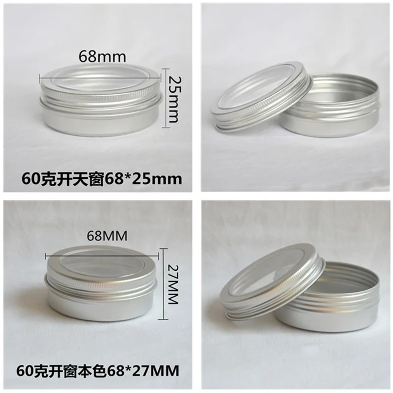

200 X 2oz Empty Aluminum Tin Jar 60ml Refillable Containers With Clear Top Screw Lid Round Tin Container Bottle for Cosmetic