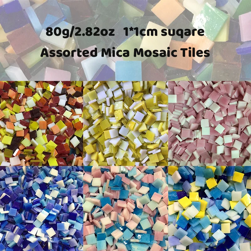 

80g/2.82oz 1cm Square Assorted Colored Mixed Maria Glass Mirror Mosaic Tiles Art Glass Crafts Materials DIY Mica Decoration