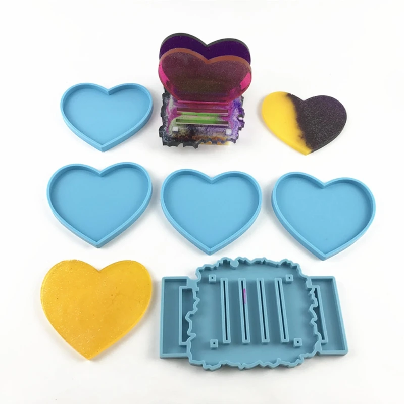 

5 Pcs/Set Love Heart Coaster Epoxy Resin Mold Cup Mat Casting Silicone Mould DIY Crafts Jewelry Placemat Plate Mold