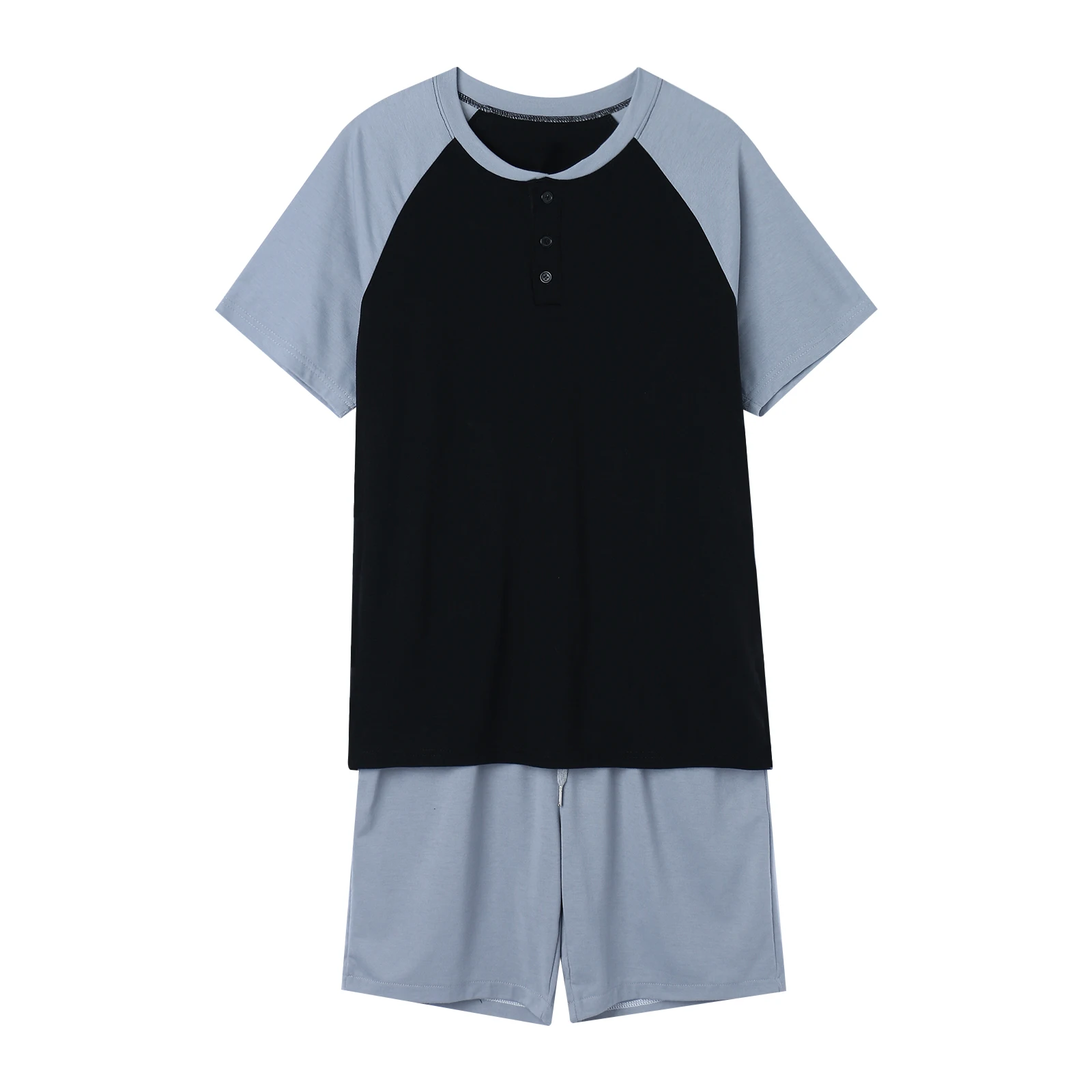 

Пижамный комплект мужской повседневный, модный топ с коротким рукавом и однотонные шорты, домашняя одежда, контрастные цвета, лето
