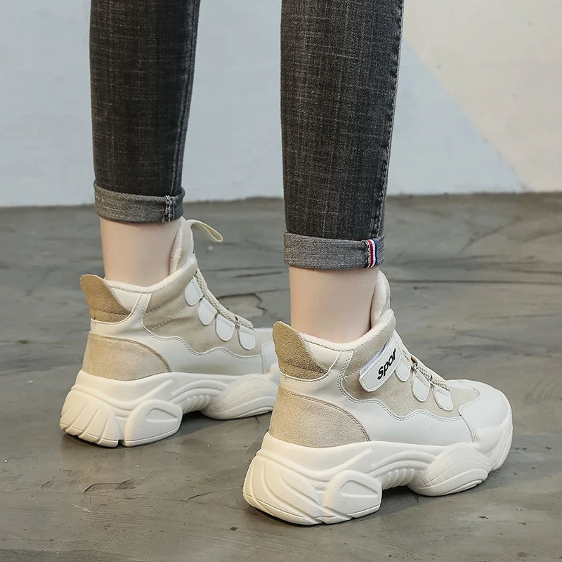 Зимние ботинки на толстой подошве женские липучке Женские в Военном Стиле