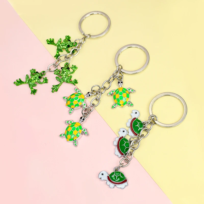 

Alloy colored insect Marine animal combination key ring cat dog turtle frog panda crocodile pendant bag accessorize lovely gift