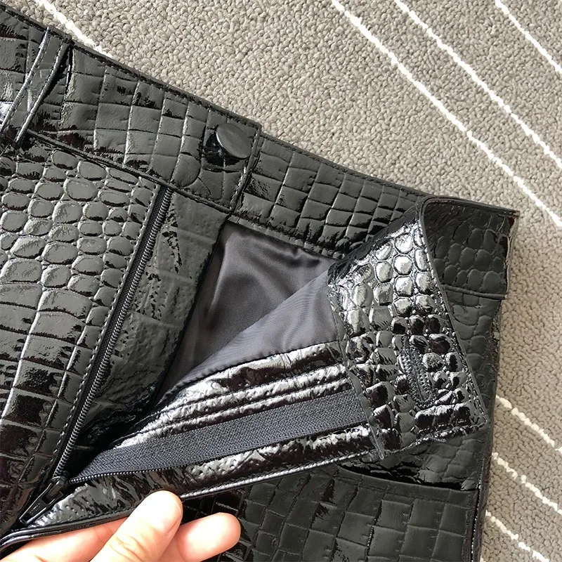 Новая женская юбка из овечьей кожи с узором крокодила сексуальные мини-юбки