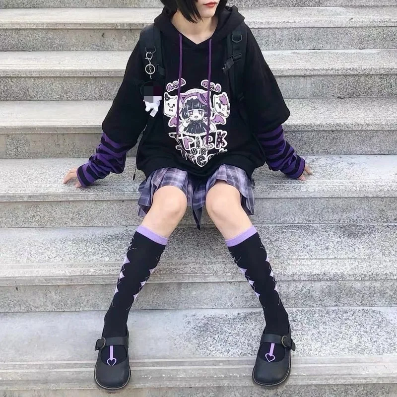 

Kawaii Hoodie Women E Girl Black Hoodies Harajuku Anime Long Sleeve Sweatshirt Japanese Oversized Gothic Polerones Mujer