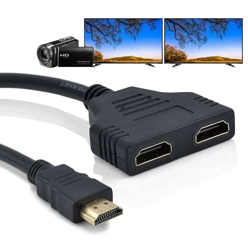 

New 1080P HDMI Port Male to Female 1 Input 2 Output Splitter Cable Adapter Converter