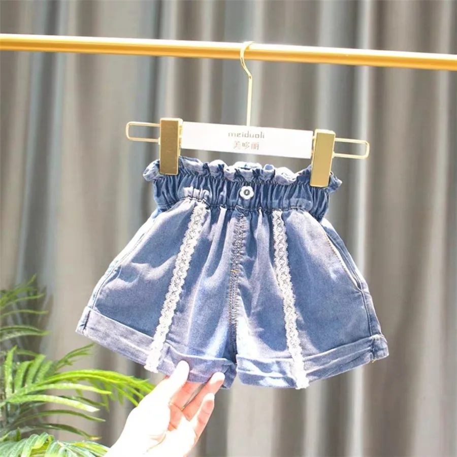 Летние модные мягкие джинсовые шорты с бантом для маленьких девочек штаны