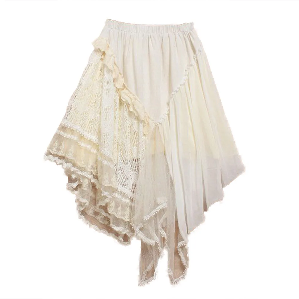 Женская многослойная кружевная хлопковая юбка белая плиссированная принцессы в