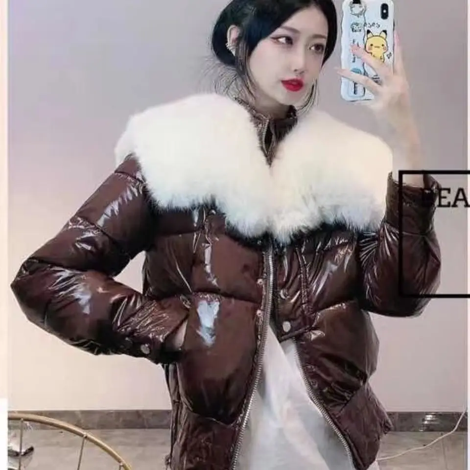 2022 Winter Women Glossy Cotton Padded Parkas Female Thick Waterproof Coat Jacket Large Size Winter Warm Snow Overcoat H1225