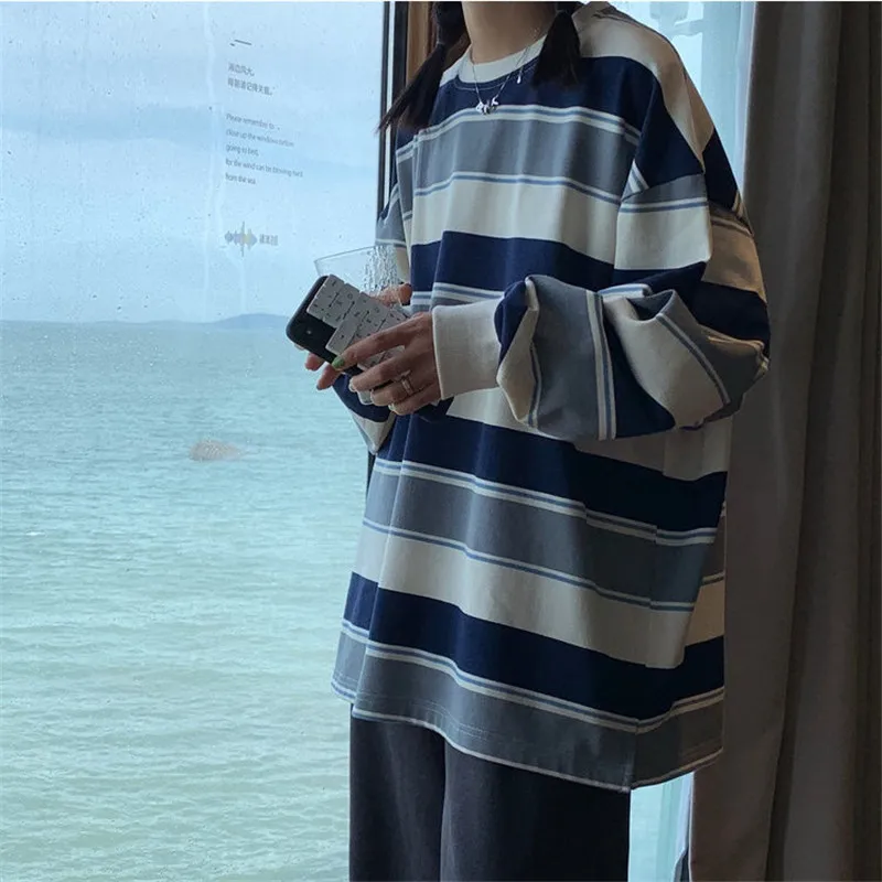 Autumn Winter Woman Hoodie Cotton Loose Solid Casual Long sleeve Striped tops female sweatshirts 2020 HOT femmes sweetshirts