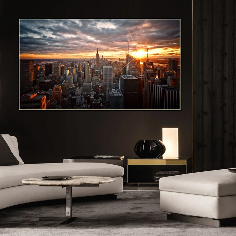 Холст настенные картины город Сумерки Картина на холсте закат морской пейзаж