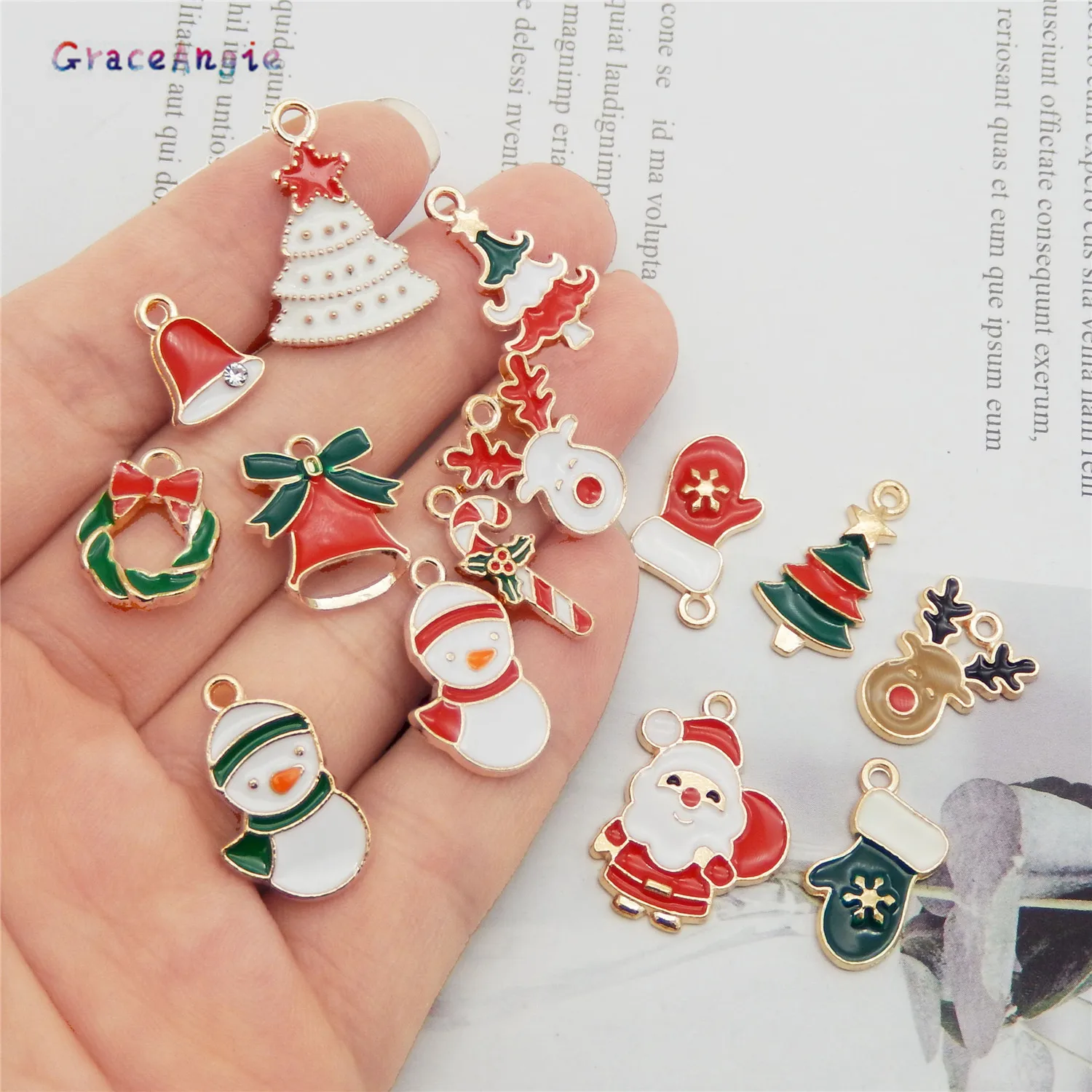 

GraceAngie 14pcs Christmas Charms Snow man Pendant Necklace Cute Bells Santa claus garland For Earrings Findings DIY Keychain