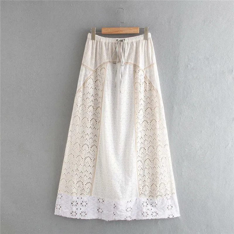 Женская ажурная длинная юбка элегантная хлопковая в стиле пэчворк с цветочной