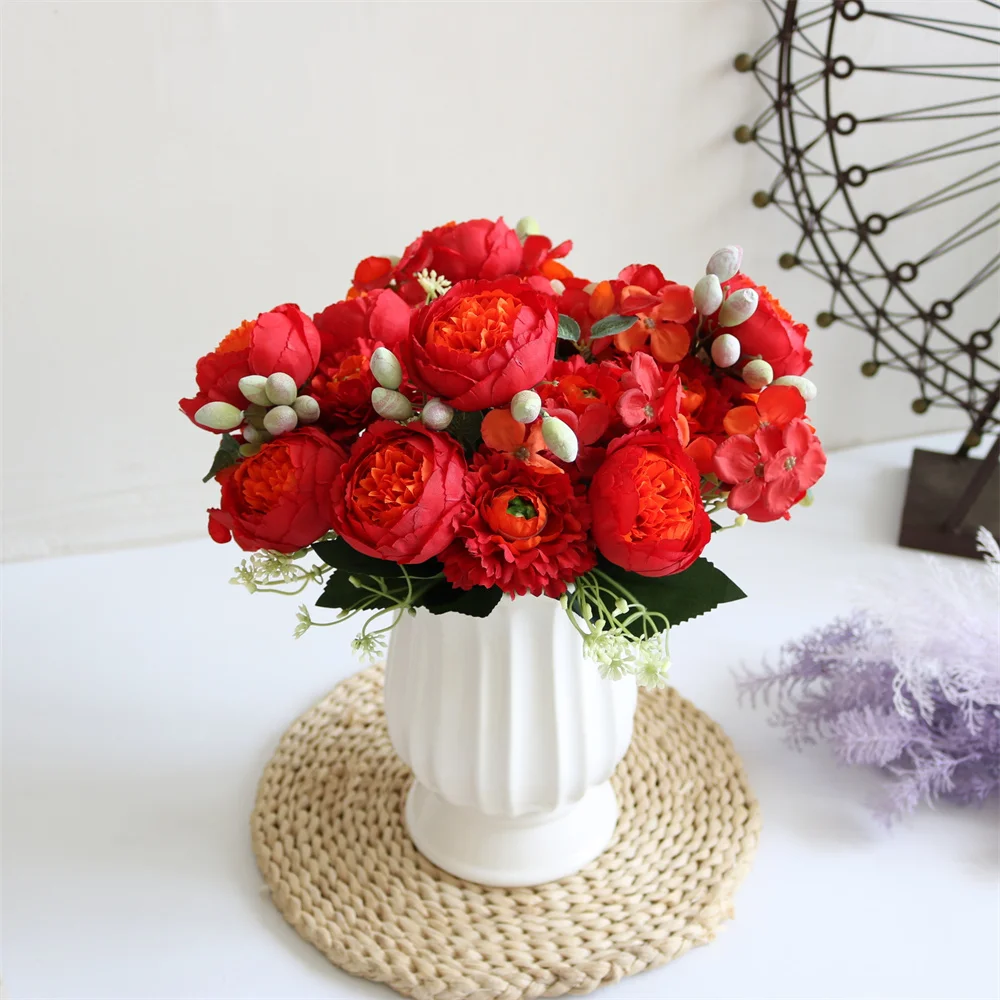 

9pcs Peony Berry Artificial Flowers Fake Flores Artificiales Silk Flower Decoration House Home Wedding Mariage Valentines Day