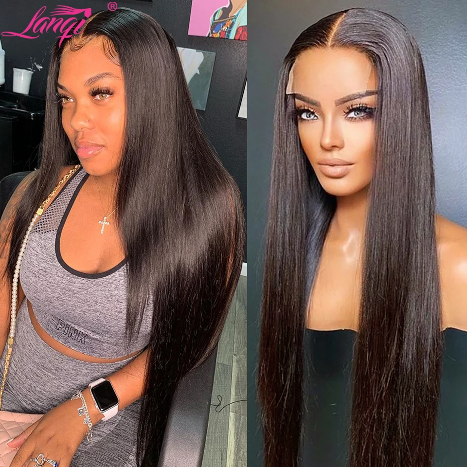 

Lanqi 28 30 32 34 36 Inch Bone Straight Long Lace Front Wig 4x4 Lace Closure Wig Brazilian Lace Front Human Hair Wigs For Women