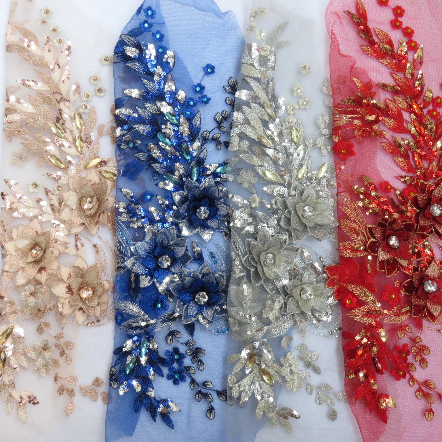 

3D Rhinestone Beaded Flower Applique in Metlic Blush,3D Flowers Lace Fabric wedding dress stage evening dress accessories
