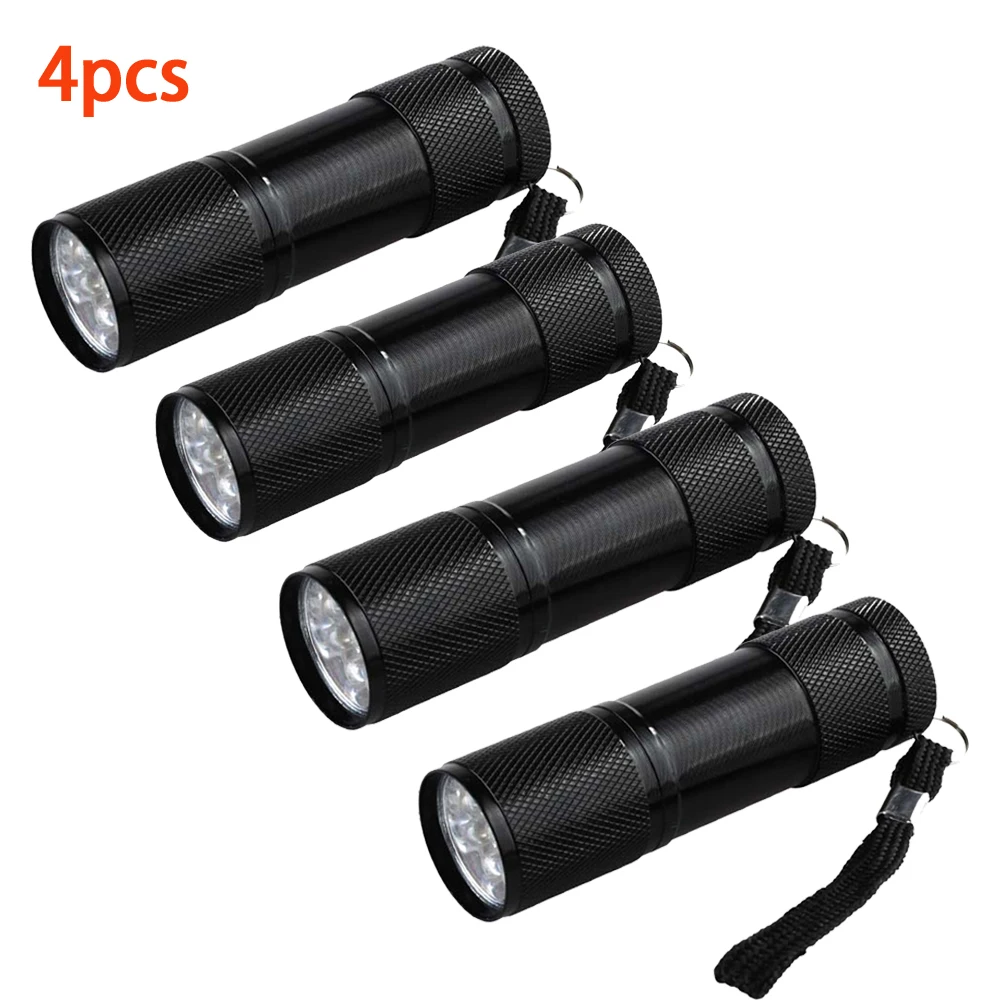 4pcs Flashlight УФ фонарик светильник ультрафиолетовый светильник 9 светодиодный Портативный ультрафиолетового флэш светильник ультра фиолетовые чернила Маркер фонарь светильник 3AAA батарея UV светильник - Мощность в ваттах: 4pcs Flashlight