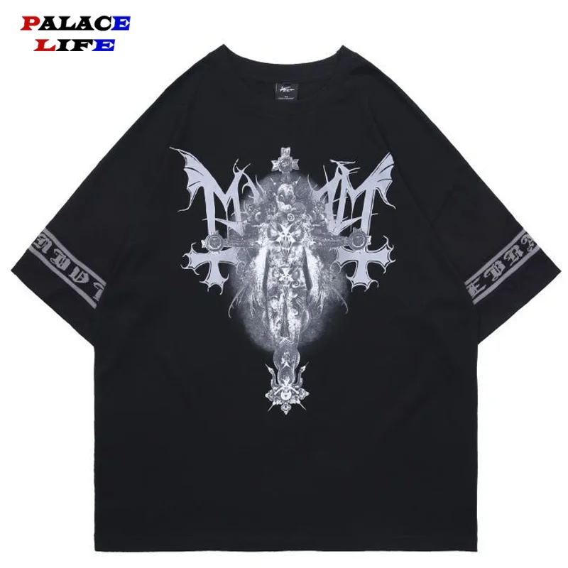 

Футболки мужские, черные, с принтом демона, с коротким рукавом, в готическом стиле