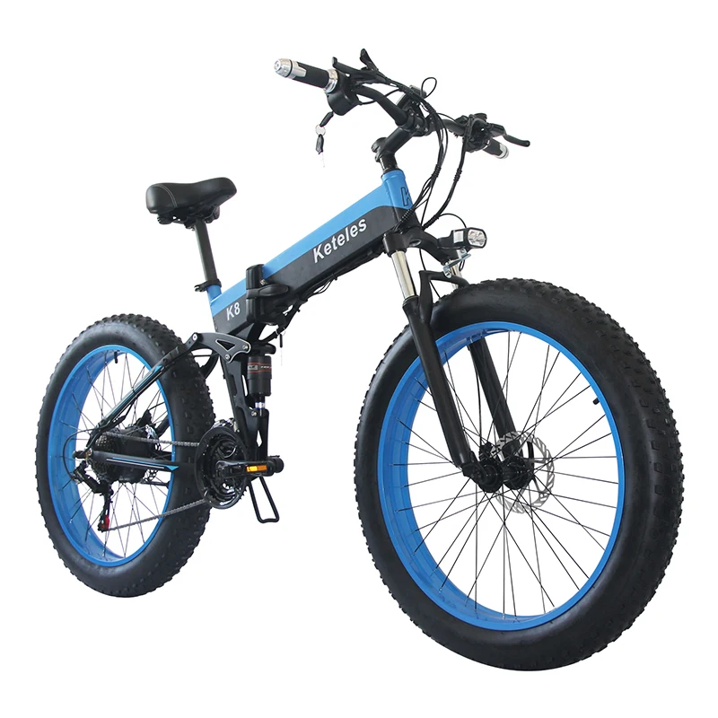 Billig Keteles K8 Blau Erwachsene Elektrische Fett Bike 26 Zoll Speichen Rad 800W 48V 15AH 21 Geschwindigkeit Mobilität Berg Fahrrad Klapp E-Bike