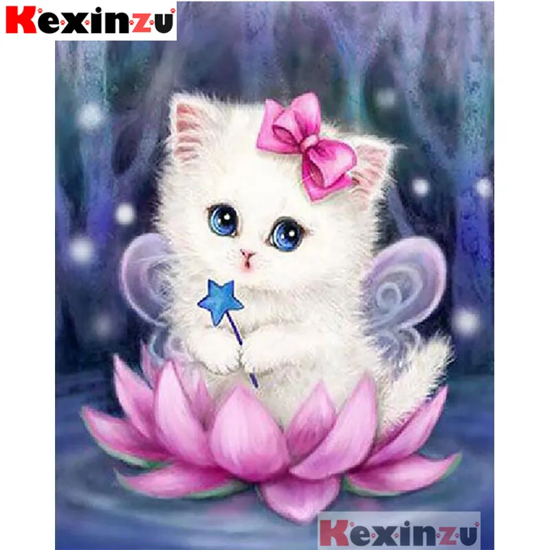 

Kexinzu 5D DIY квадратная/круглая алмазная живопись @ Лотос Милая кошка @ Полная 3D вышивка ручная работа вышивка крестиком домашний декор X104 #