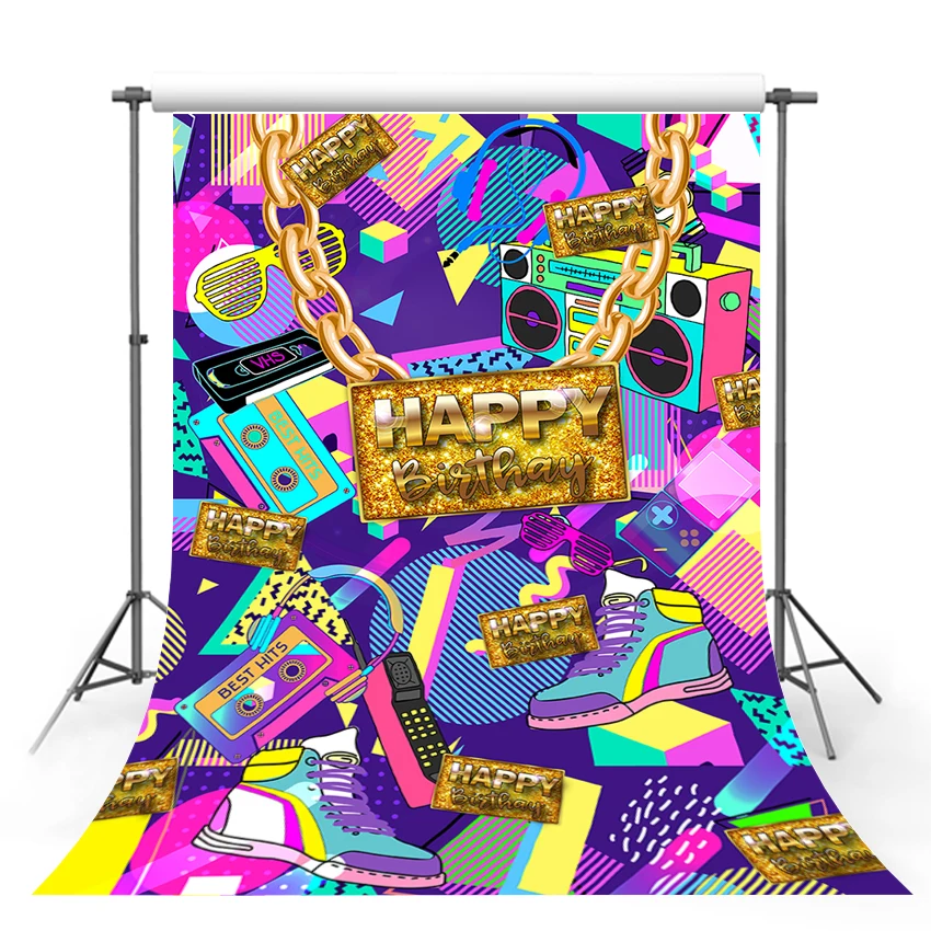 

Avezano Photography Background 90s Radio Disco Dancing Stripe Adult Happy Birthday Party Backdrop Photo Studio Photocall Banner