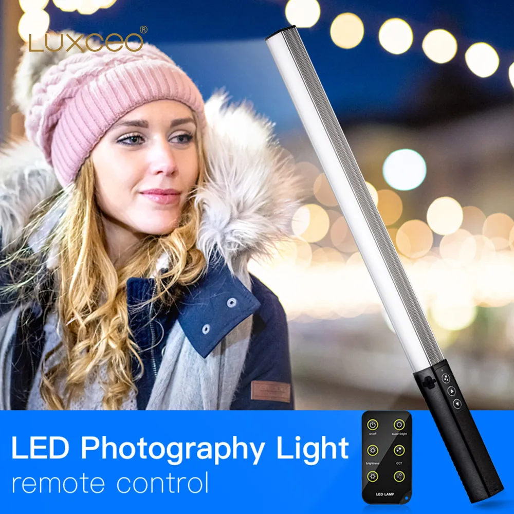 

LUXCEO TV Studio Light Remote Control Handheld Photography Lights Photo Camera LED Light Wand 1000lm USB Rechargeable Vedio LED